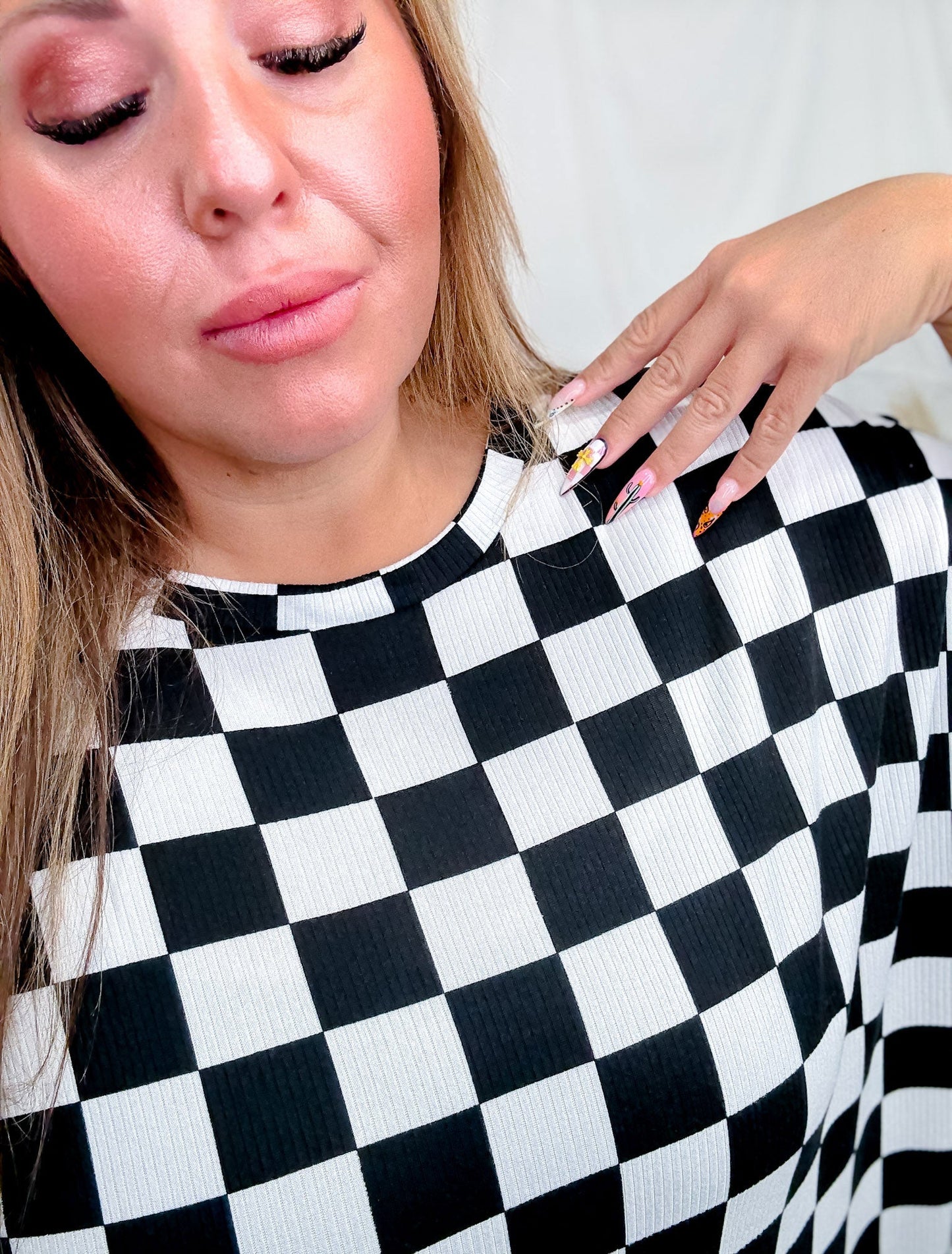 Black & White Checkerboard Ribbed Midi Dress - Whiskey Skies - JADE BY JANE