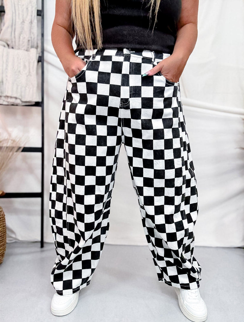 Tan Checker Barrel Pants