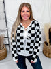 Black & White Checkered Bow Closure Cardigan - Whiskey Skies - SWEET GENERIS