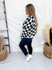 Black & White Checkered Bow Closure Cardigan - Whiskey Skies - SWEET GENERIS