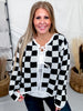 Black & White Checkered Bow Closure Cardigan - Whiskey Skies - SWEET GENERIS