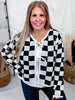 Black & White Checkered Bow Closure Cardigan - Whiskey Skies - SWEET GENERIS