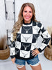 Black & White Checkered Cow Skull Print Sweater - Whiskey Skies - ROWDY CROWD CLOTHING