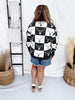 Black & White Checkered Cow Skull Print Sweater - Whiskey Skies - ROWDY CROWD CLOTHING