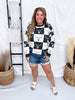Black & White Checkered Cow Skull Print Sweater - Whiskey Skies - ROWDY CROWD CLOTHING