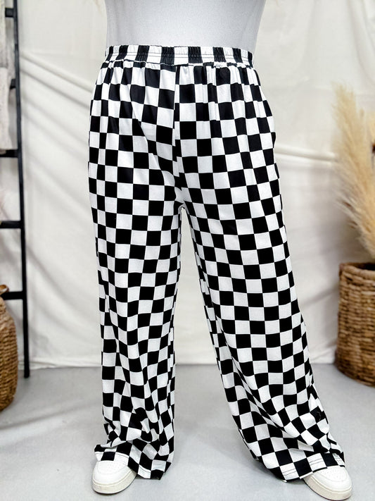 Black & White Checkered Elastic Waist Pants - Whiskey Skies - BIRD & CO
