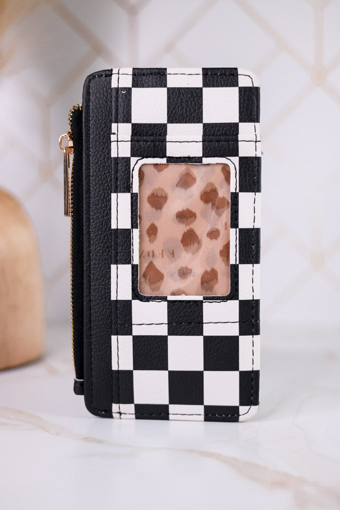 Black & White Checkered Essentials Only Zippered Wallet - Whiskey Skies - DM MERCHANDISING