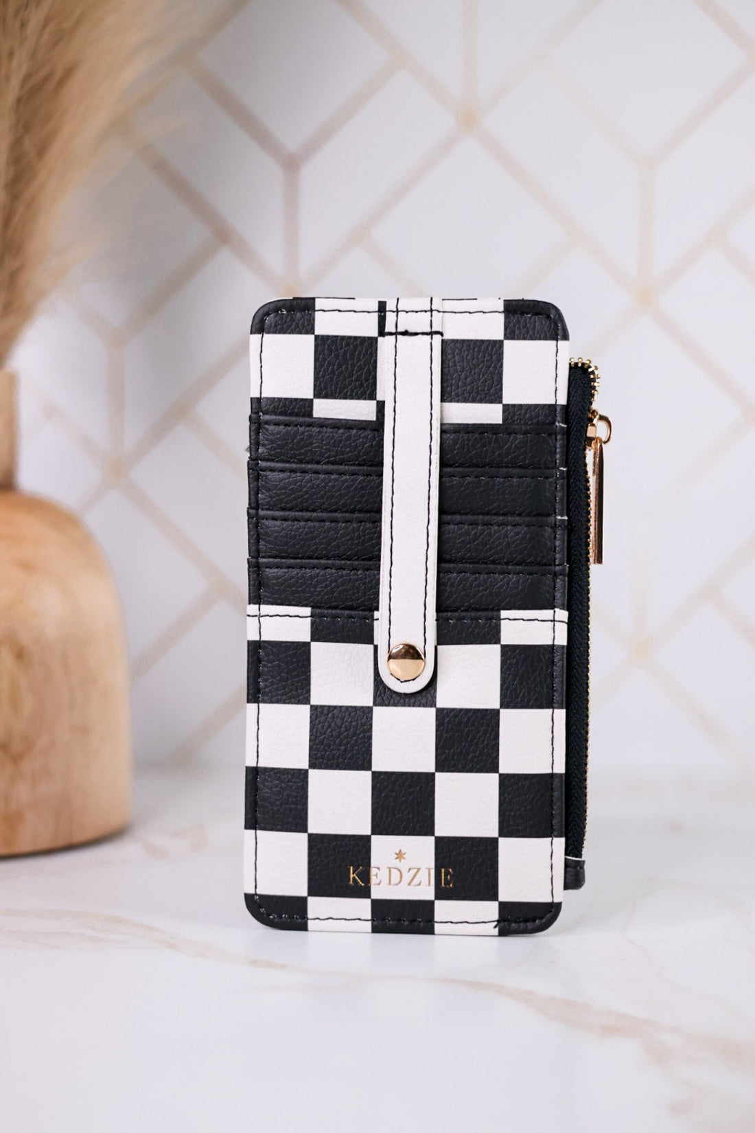 Black & White Checkered Essentials Only Zippered Wallet - Whiskey Skies - DM MERCHANDISING