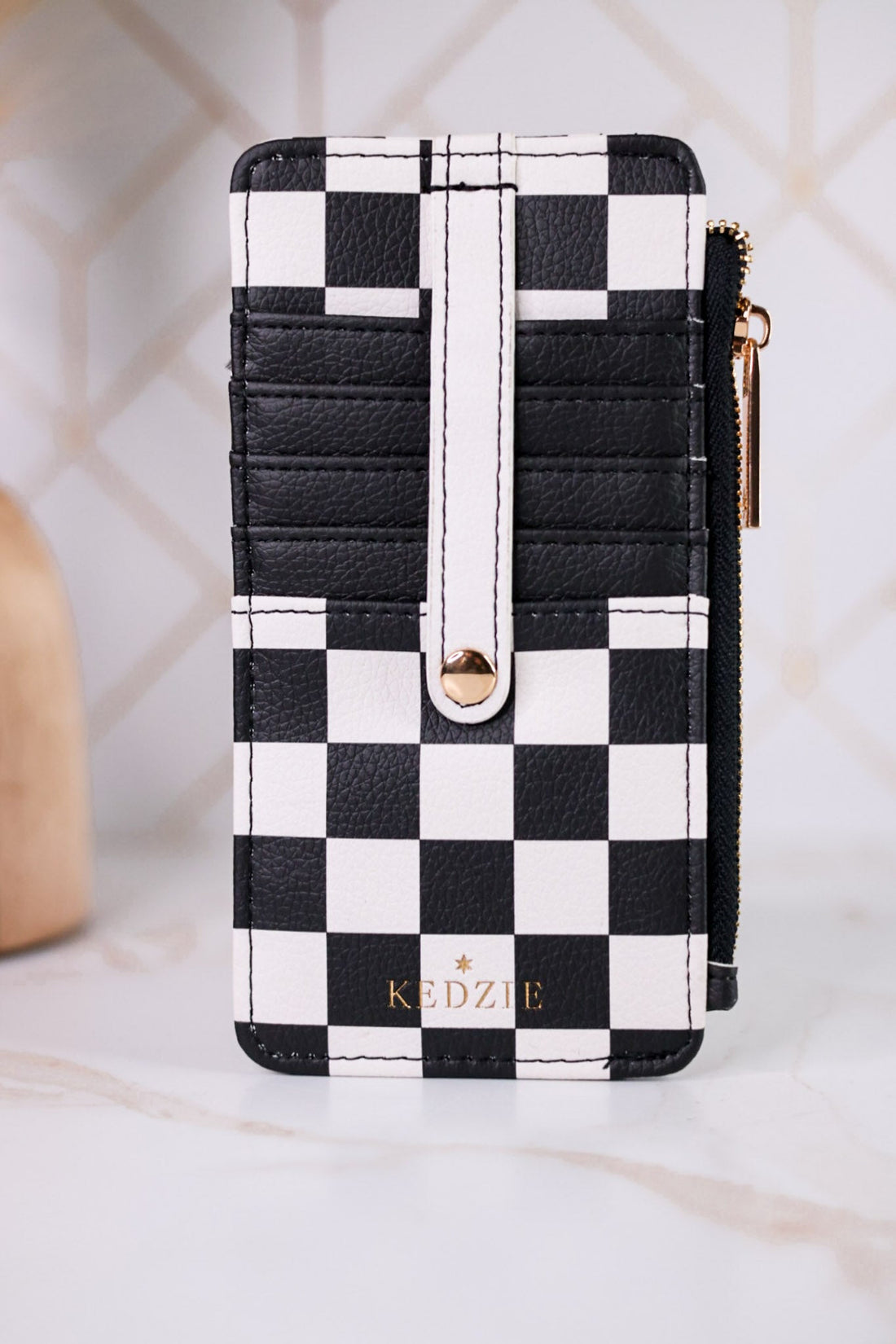 Black & White Checkered Essentials Only Zippered Wallet - Whiskey Skies - DM MERCHANDISING