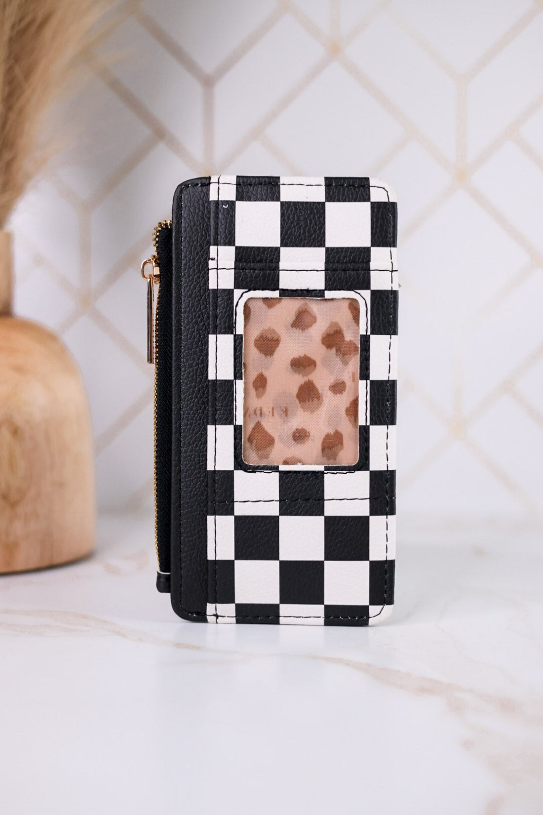 Black & White Checkered Essentials Only Zippered Wallet - Whiskey Skies - DM MERCHANDISING