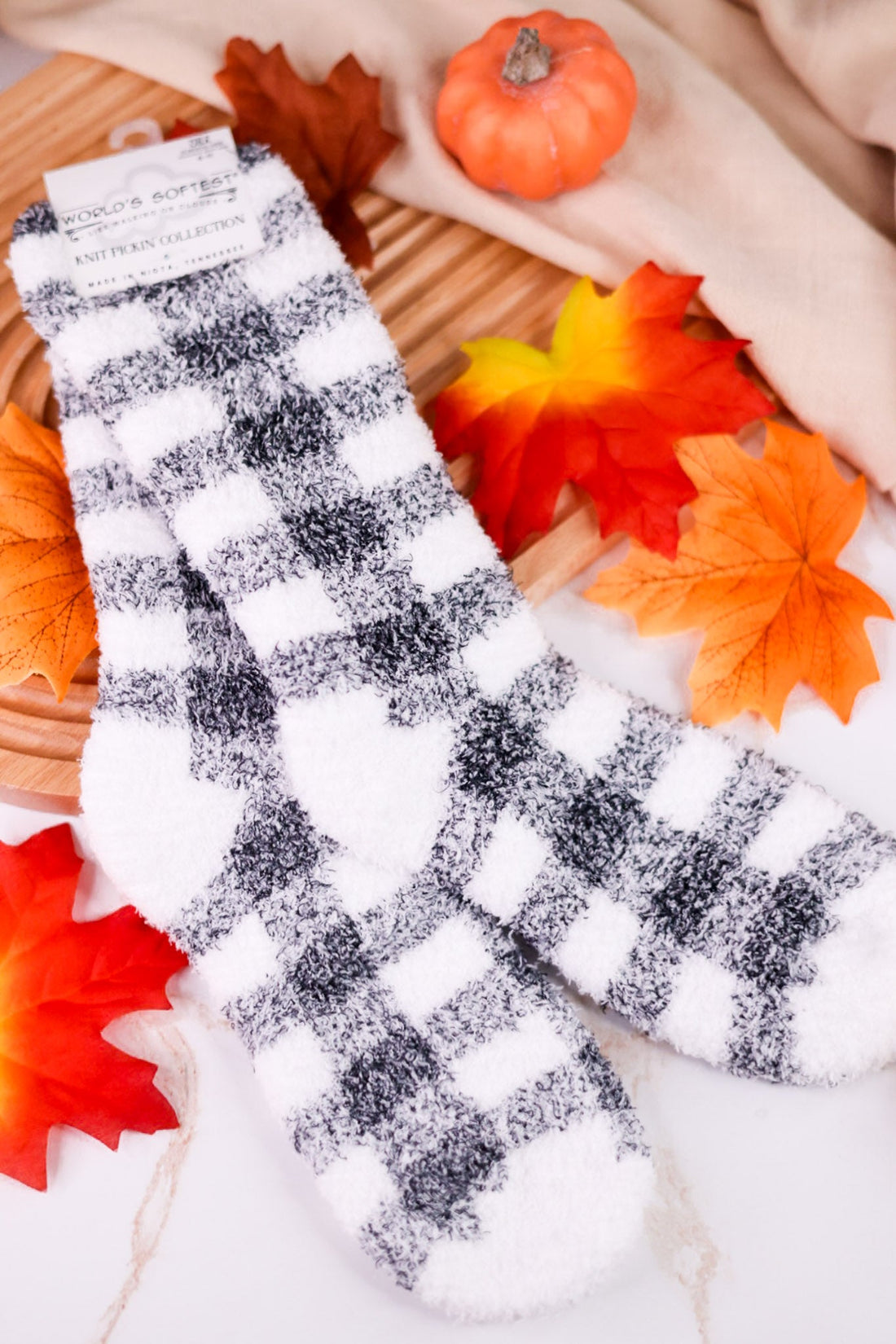 Black & White Checkered Fuzzy Socks - Whiskey Skies - CRESCENT SOCK COMPANY