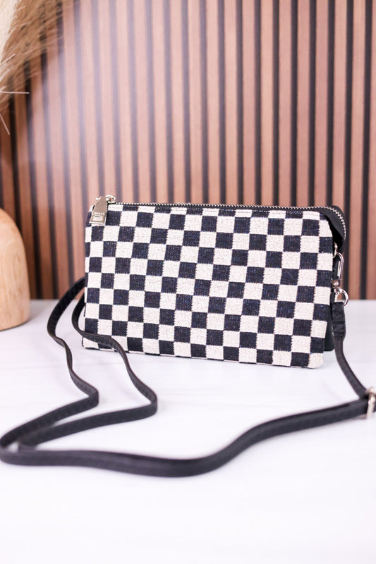 Black & White Checkered Riley Crossbody Bag - Whiskey Skies - JEN & CO