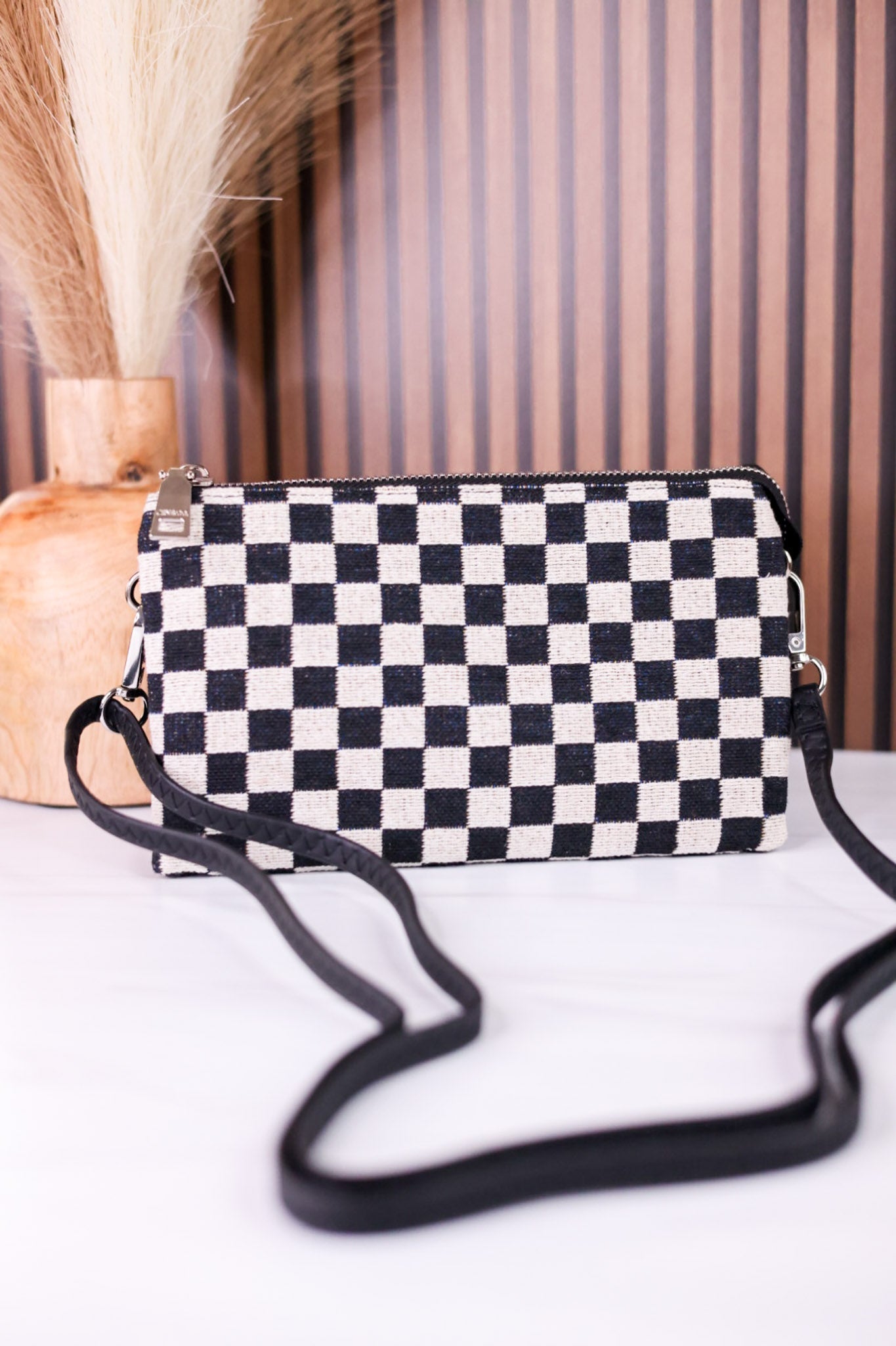 Black & White Checkered Riley Crossbody Bag - Whiskey Skies - JEN & CO