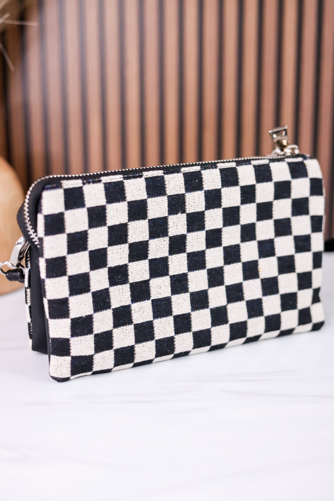Black & White Checkered Riley Crossbody Bag - Whiskey Skies - JEN & CO