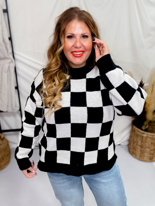 Black & White Checkered Sweater - Whiskey Skies - POLAGRAM + BAEVELY