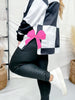 Black & White Checkered Sweatshirt With Pink Bow Accents - Whiskey Skies - ROWDY CROWD CLOTHING