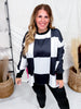 Black & White Checkered Sweatshirt With Pink Bow Accents - Whiskey Skies - ROWDY CROWD CLOTHING