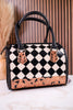Black & White Checkered Tooled Leather Bag W/ Floral Tooling - Whiskey Skies - COUNTRYSIDE CO.