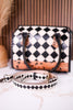 Black & White Checkered Tooled Leather Bag W/ Floral Tooling - Whiskey Skies - COUNTRYSIDE CO.