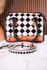 Black & White Checkered Tooled Leather Bag W/ Floral Tooling - Whiskey Skies - COUNTRYSIDE CO.