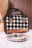 Black & White Checkered Tooled Leather Bag W/ Floral Tooling - Whiskey Skies - COUNTRYSIDE CO.