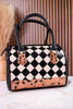 Black & White Checkered Tooled Leather Bag W/ Floral Tooling - Whiskey Skies - COUNTRYSIDE CO.