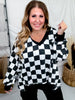 Black & White Checkered V - Neck Sweatshirt - Whiskey Skies - ODDI