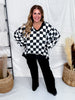 Black & White Checkered V - Neck Sweatshirt - Whiskey Skies - ODDI