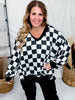Black & White Checkered V - Neck Sweatshirt - Whiskey Skies - ODDI