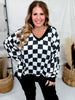 Black & White Checkered V - Neck Sweatshirt - Whiskey Skies - ODDI