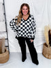 Black & White Checkered V - Neck Sweatshirt - Whiskey Skies - ODDI
