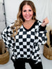 Black & White Checkered V - Neck Sweatshirt - Whiskey Skies - ODDI