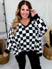 Black & White Checkered V - Neck Sweatshirt - Whiskey Skies - ODDI
