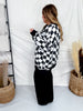 Black & White Checkered V - Neck Sweatshirt - Whiskey Skies - ODDI