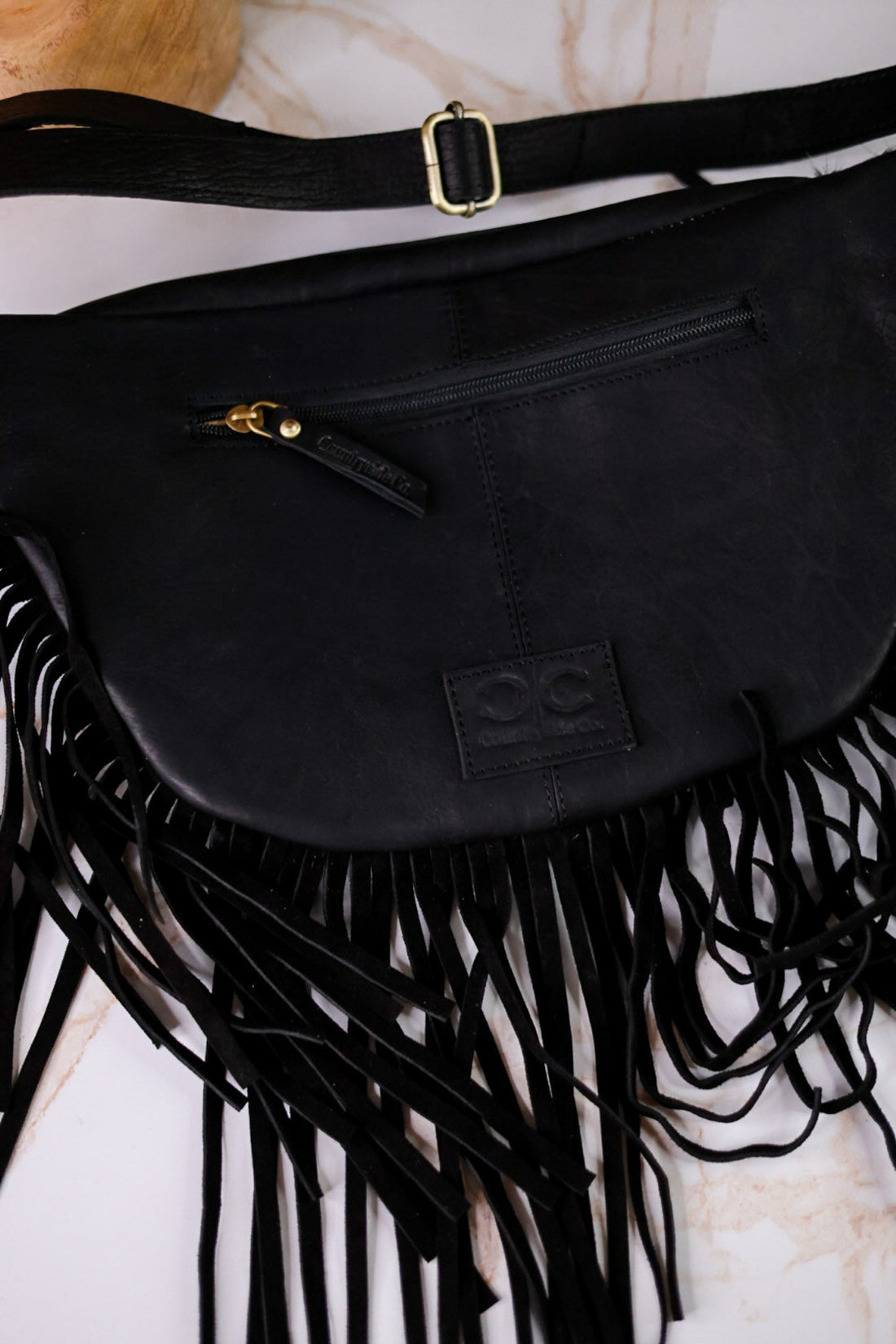 Black & White Cowhide Sling Bag With Fringe - Whiskey Skies - COUNTRYSIDE CO.