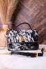 Black & White Cowhide Valencia Ostrich Bag W/ Leather Features - Whiskey Skies - LOYAL WEST