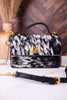 Black & White Cowhide Valencia Ostrich Bag W/ Leather Features - Whiskey Skies - LOYAL WEST