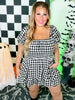 Black & White Gingham Print Puff Short Sleeve Romper - Whiskey Skies - JADE BY JANE