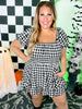 Black & White Gingham Print Puff Short Sleeve Romper - Whiskey Skies - JADE BY JANE