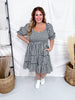 Black & White Gingham Puff Sleeve Midi Dress - Whiskey Skies - ODDI