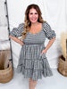 Black & White Gingham Puff Sleeve Midi Dress - Whiskey Skies - ODDI