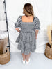 Black & White Gingham Puff Sleeve Midi Dress - Whiskey Skies - ODDI