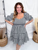 Black & White Gingham Puff Sleeve Midi Dress - Whiskey Skies - ODDI