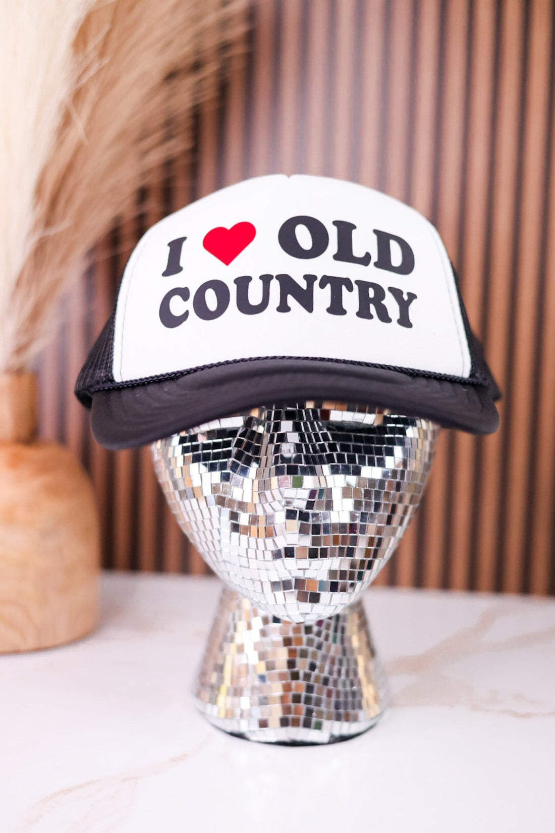Black & White "I Love Old Country" Trucker Hat - Whiskey Skies - RODEO HIPPIE