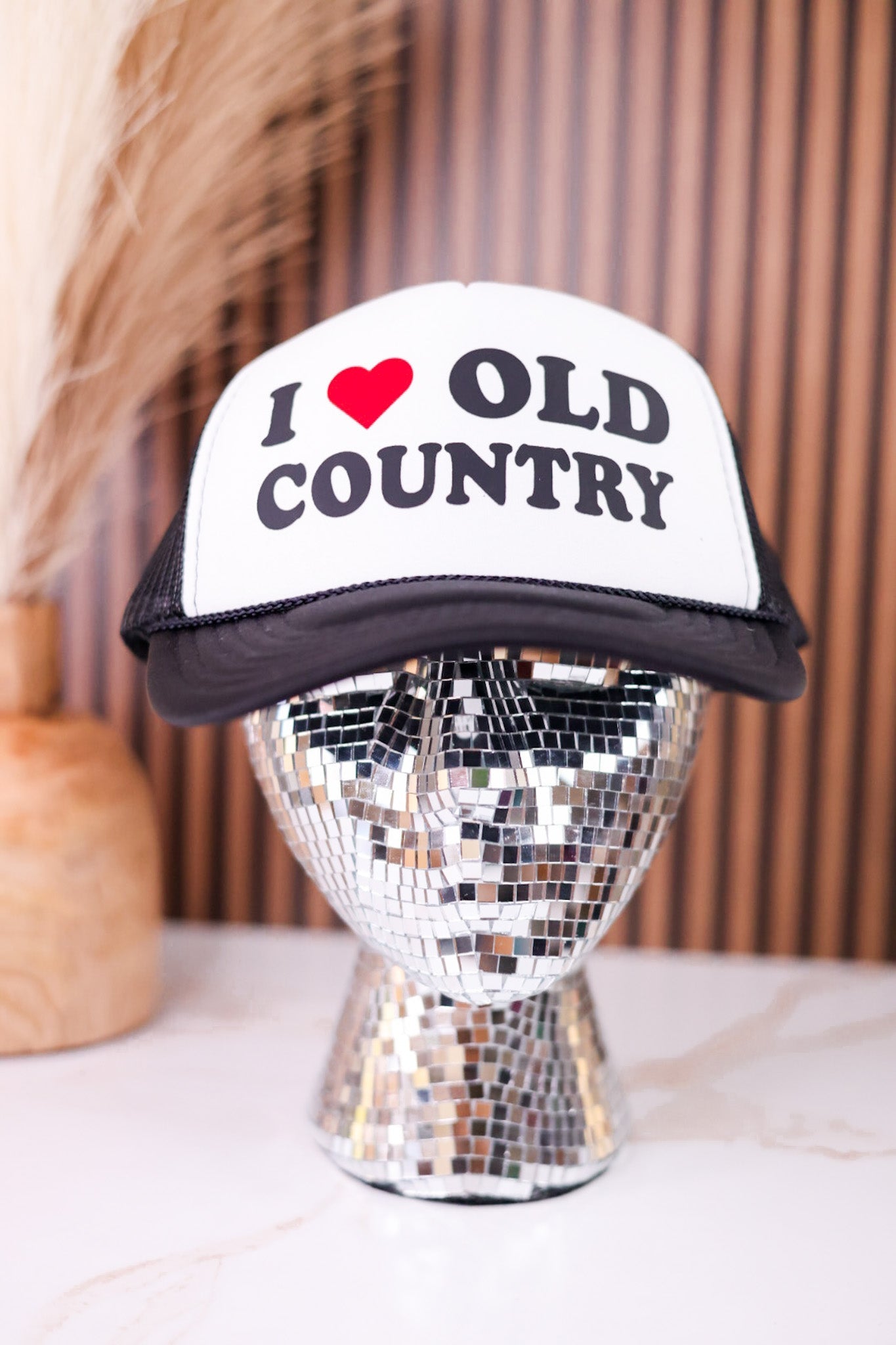 Black & White "I Love Old Country" Trucker Hat - Whiskey Skies - RODEO HIPPIE