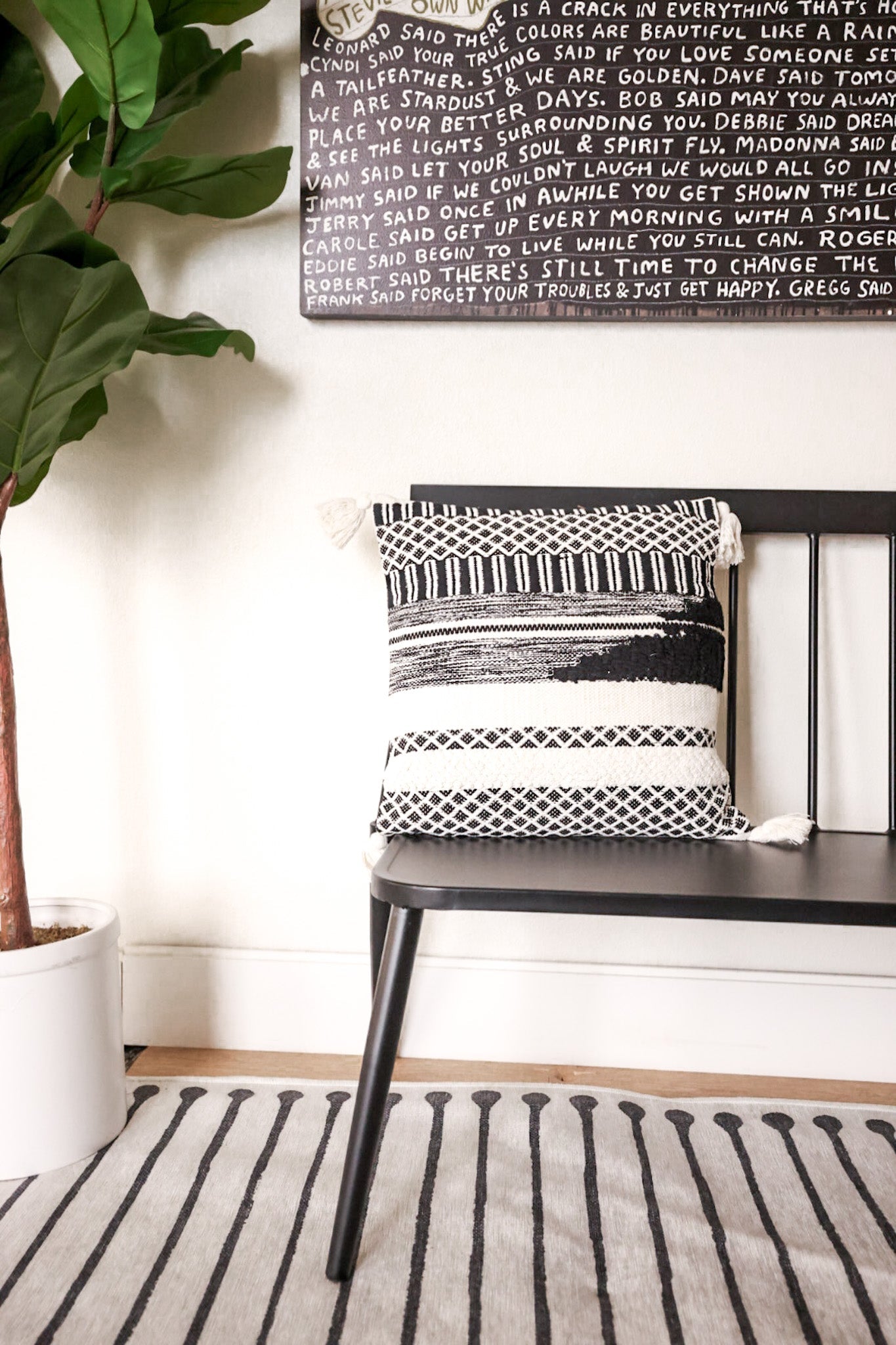 Black & White Loom Woven Pillow W/ Tassels - Whiskey Skies - K&K INTERIORS