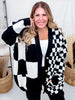 Black & White Mixed Checkerboard Print Cardigan - Whiskey Skies - JADE BY JANE