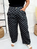 Black & White Polka Dot Cropped High Waist Tapered Leg Pants - Whiskey Skies - ODDI