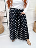 Black & White Polka Dot Pleated Cropped Wide Leg Pants - Whiskey Skies - HEIMISH