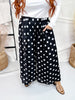 Black & White Polka Dot Pleated Cropped Wide Leg Pants - Whiskey Skies - HEIMISH